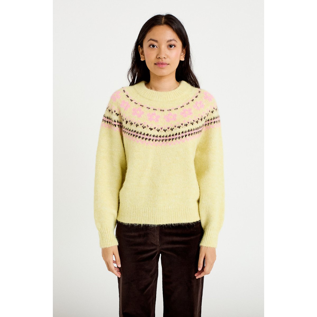 Pull col rond manches longues jaune clair, CACHE CACHE