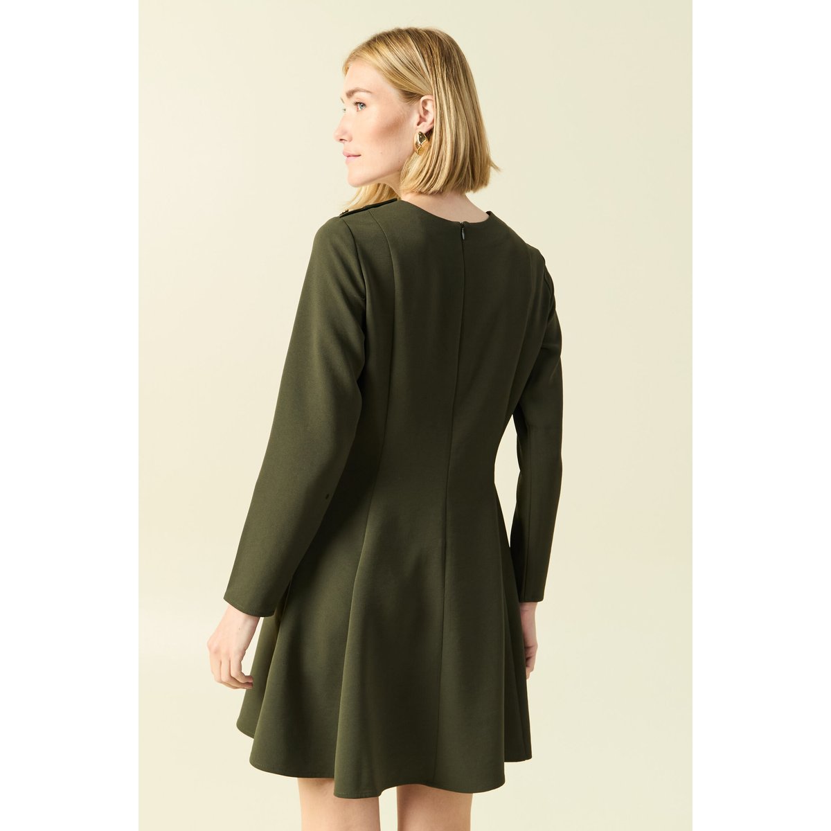 Robe fluide manches longues col rond vert kaki, BONOBO