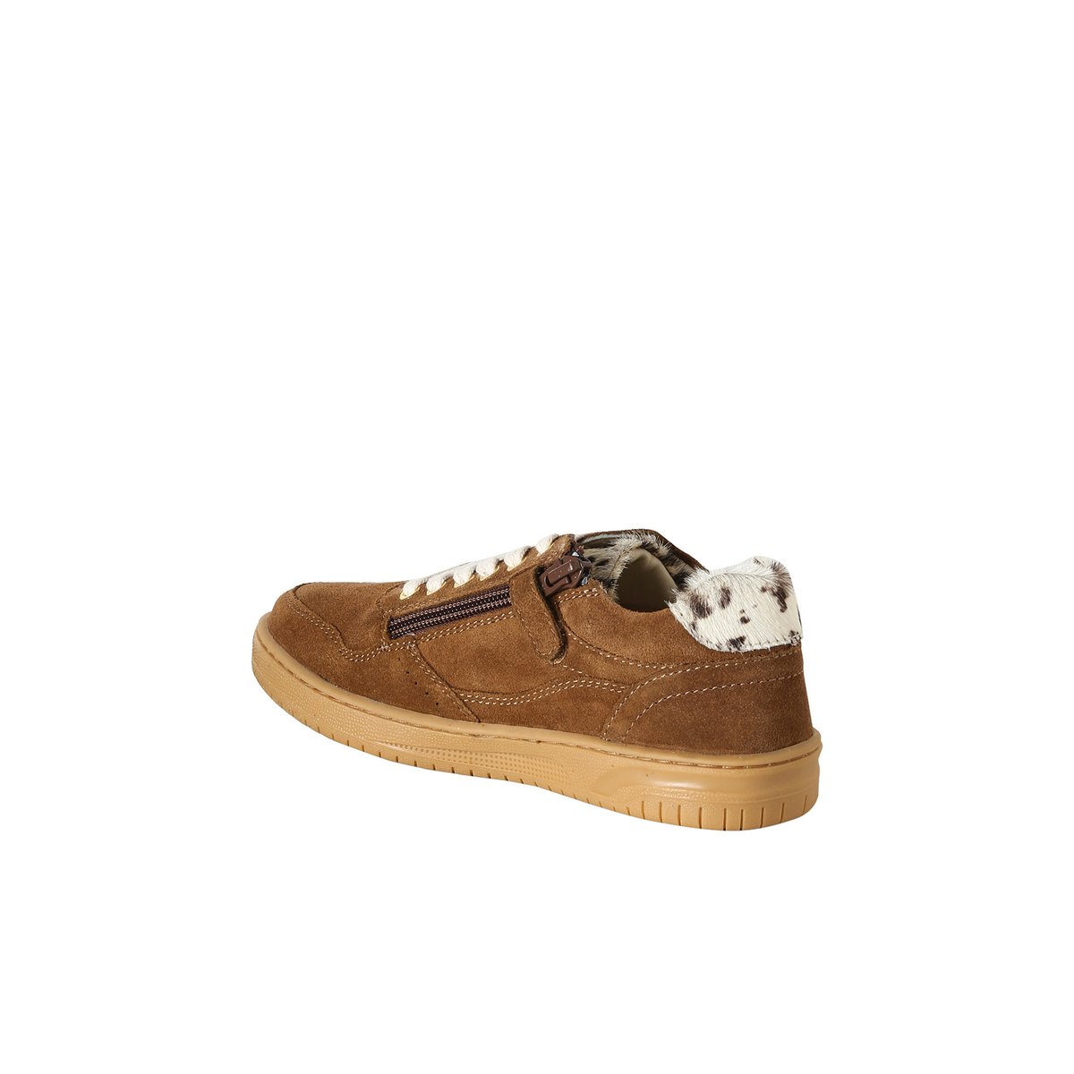 Baskets cuir à lacets fermeture zip marron, VERTBAUDET
