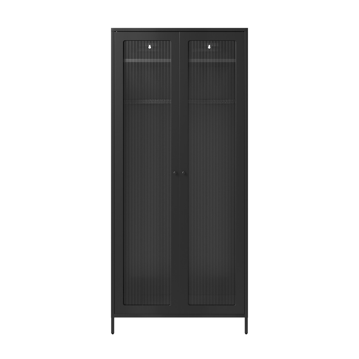 Hugh Industrial 2 Door Wardrobe with Reeded Glass Doors black, SO'HOME
