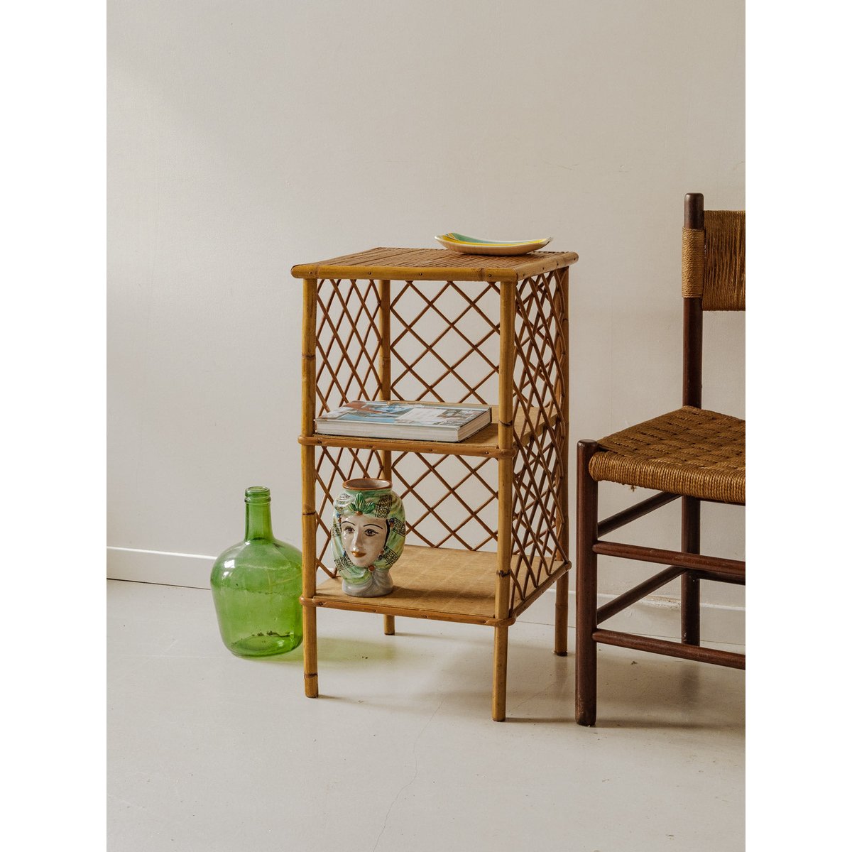 Étagère en rotin et bambou Gaëlle N°1430 - Bon état bois clair, DEBONGOUT