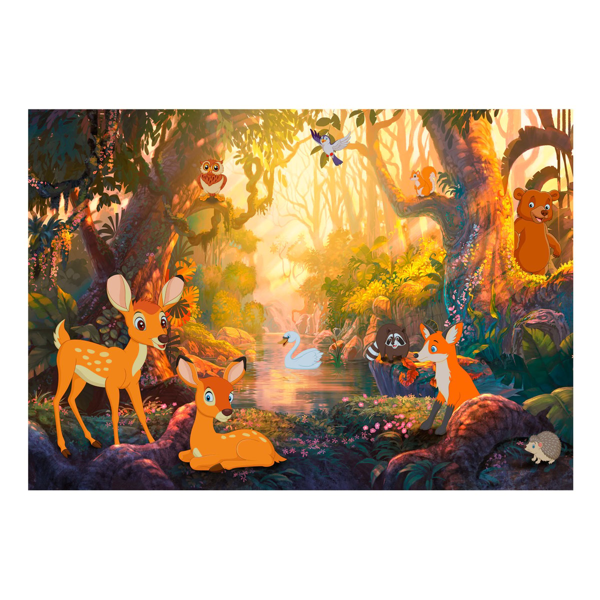 Papier peint intissé panoramique Pour enfants Animals in the Forest rose, EDEN