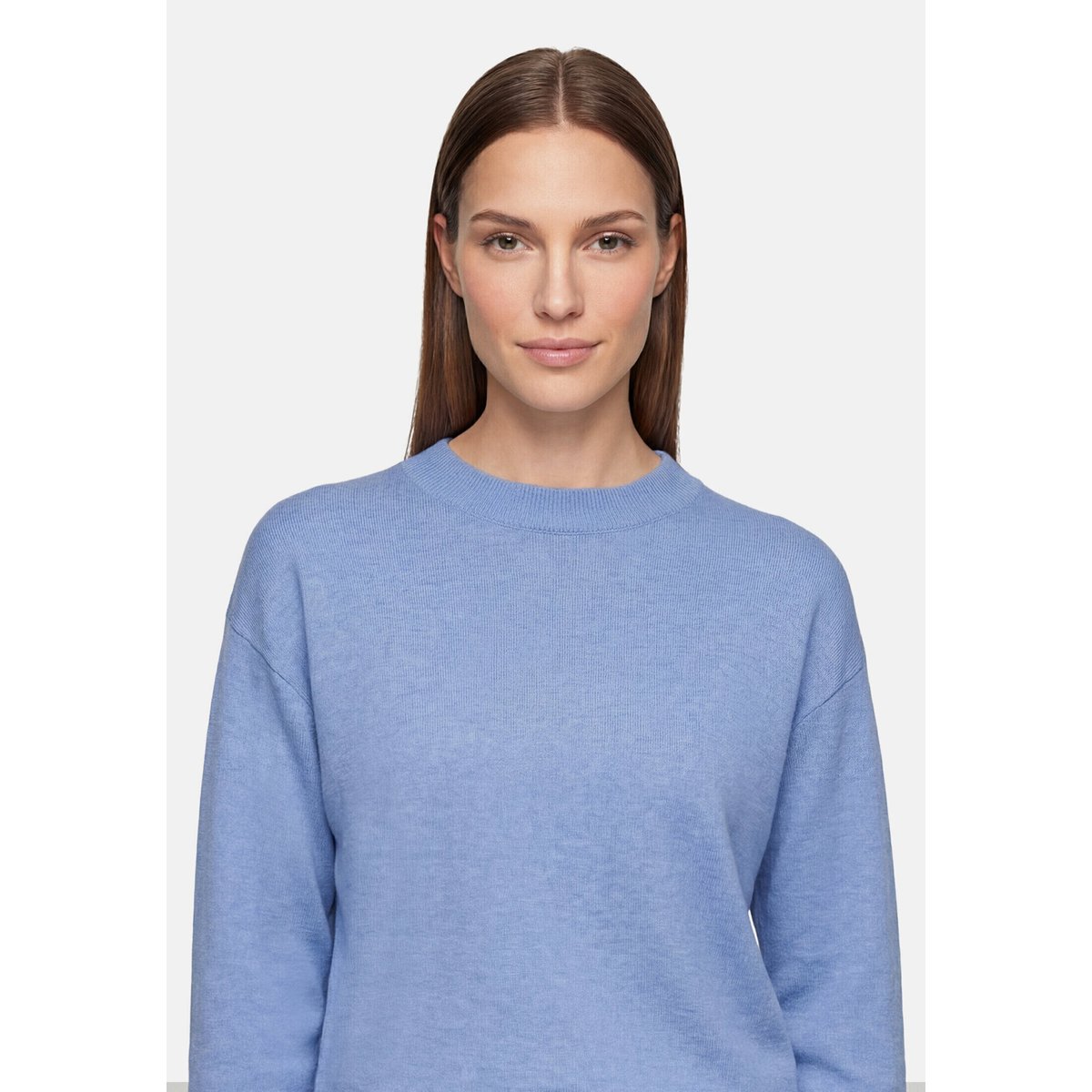 Pull-over en maille basique à col droit middle blue melange, BETTY BARCLAY