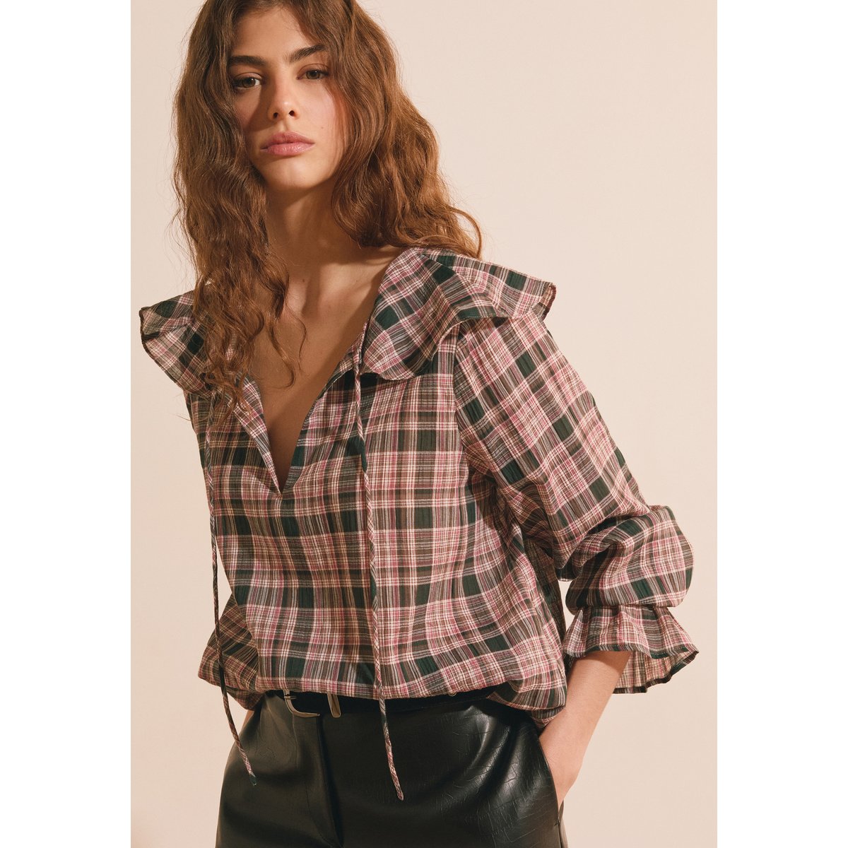 Blouse en coton à carreaux BROOKE CRX vert sapin, ETAM