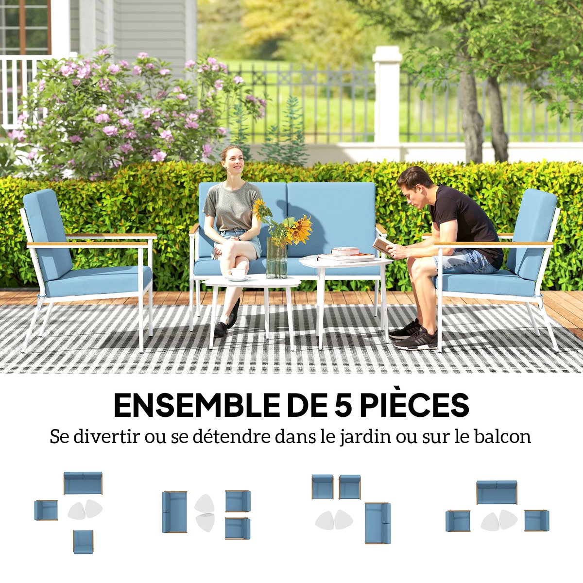 Ensemble de canapés de jardin Acier Bleu bleu, OUTSUNNY