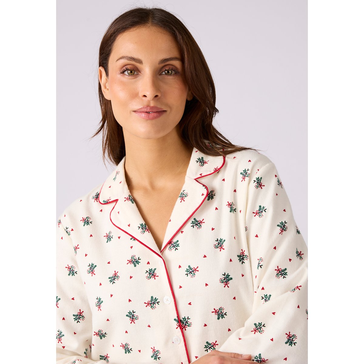 Pyjama pur coton en flanelle vert ecru imp., DAMART
