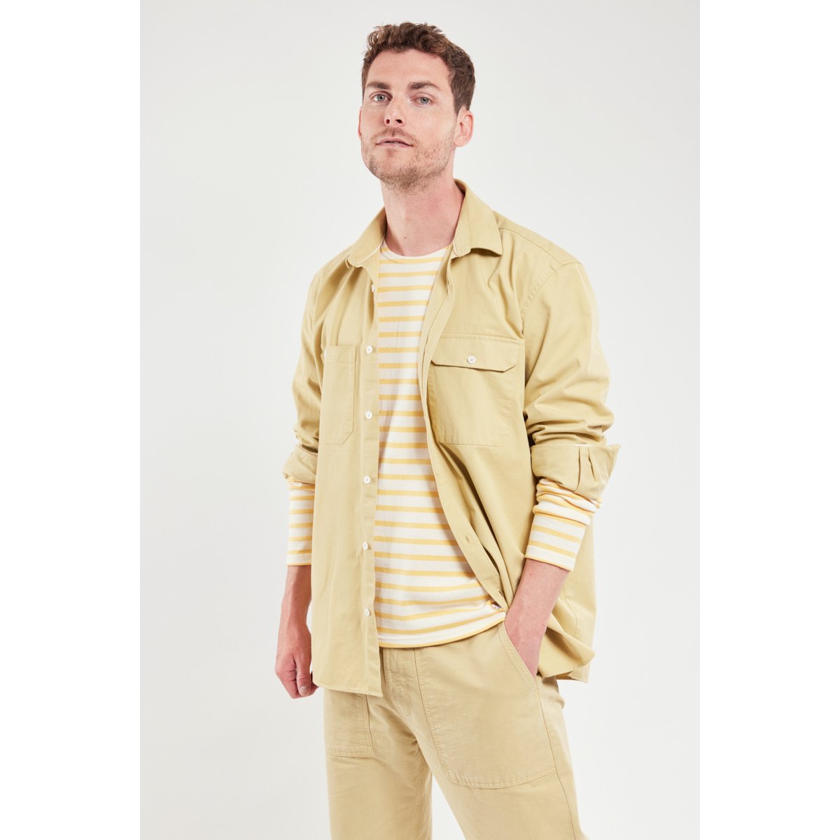 Surchemise en coton pale olive, ARMOR-LUX