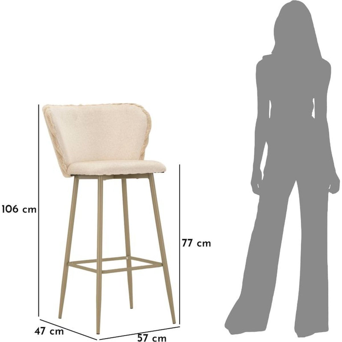 Lot de 2 tabourets de bar dossier enveloppant crème, RECOLLECTION