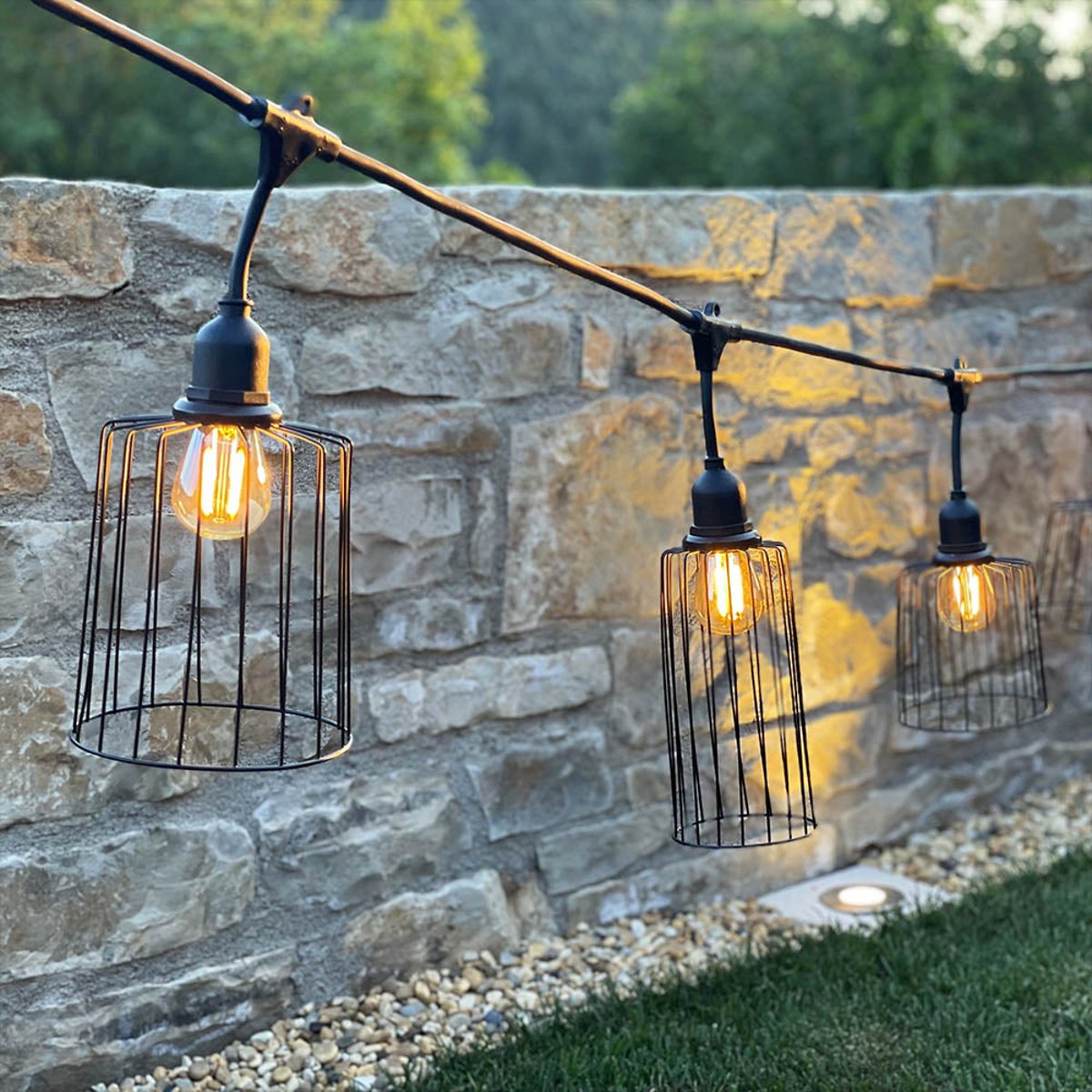 Guirlande cage métal E27 NEMA noir, LUMISKY