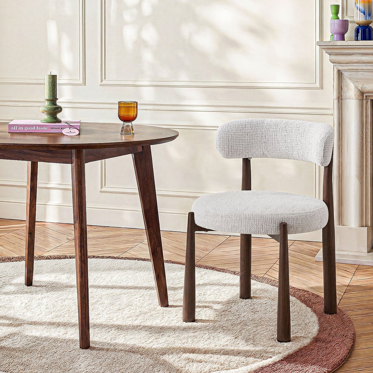 Lot de 2 chaises en tissu et métal finition noyer BRYNE blanc cassé, HABITAT