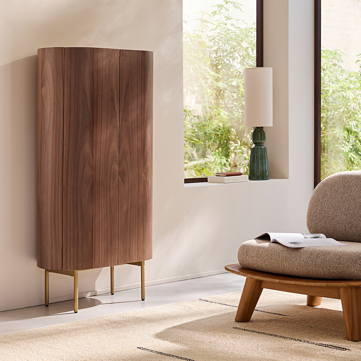 Armoire noyer, plaqué et cuir, Aslen noyer, AM.PM