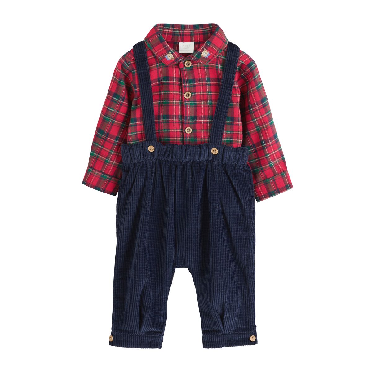 Chemise, pantalon et bretelles bébé, 3 pièces rouge à carreaux, NEXT