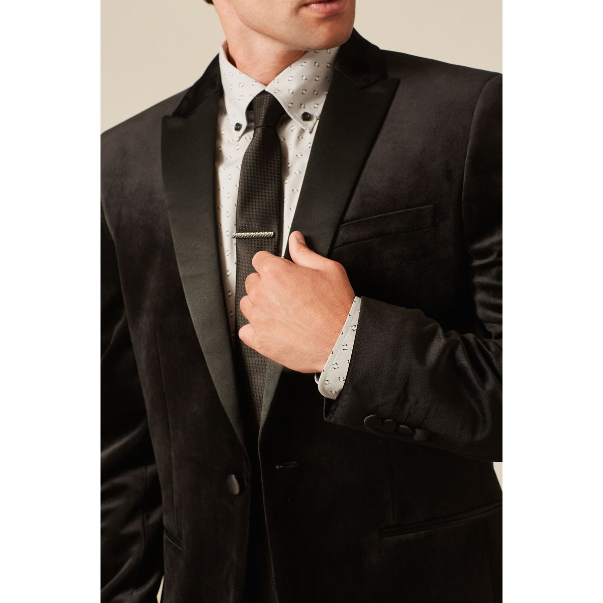 Blazer slim en velours noir, NEXT