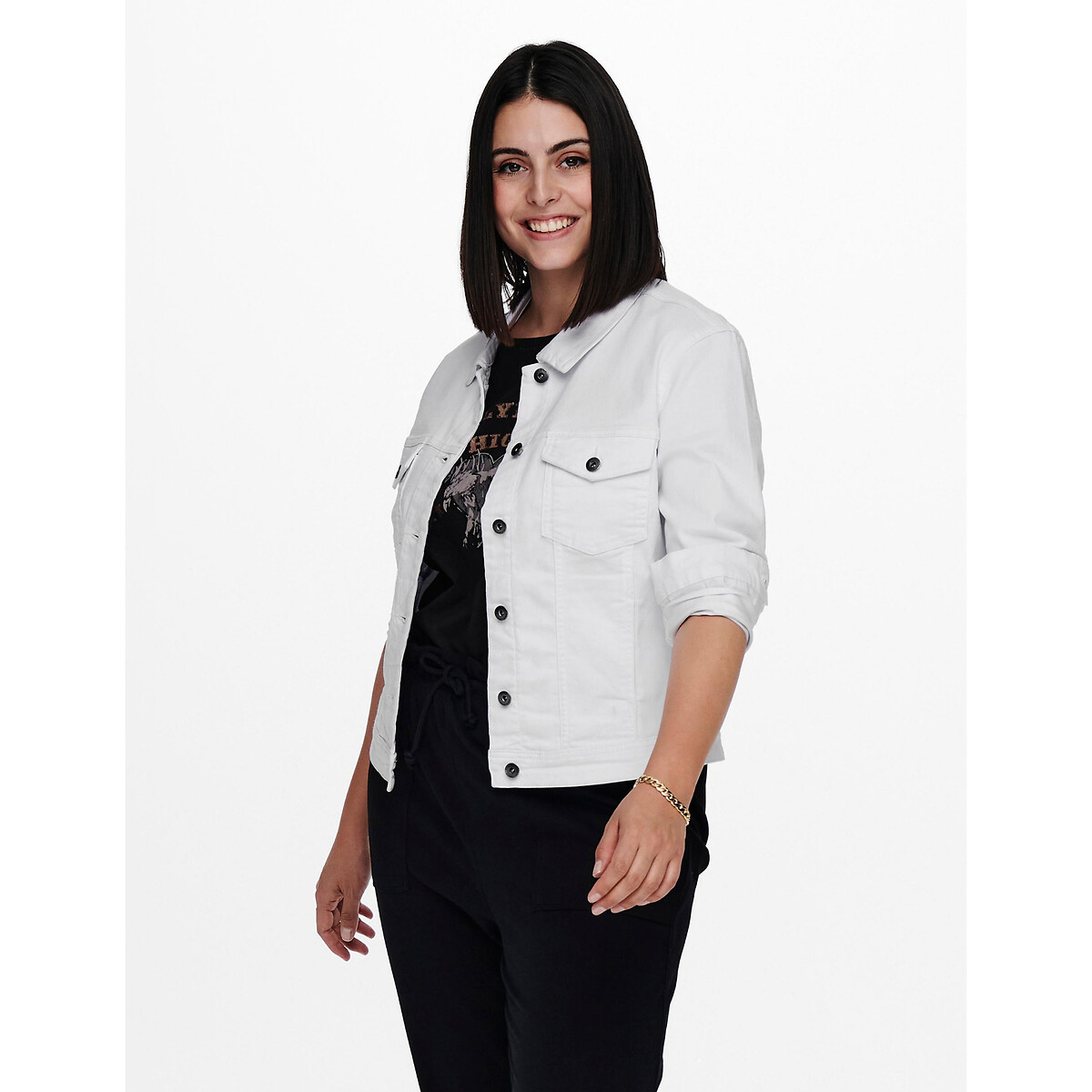 Veste courte en jean blanc, ONLY CARMAKOMA