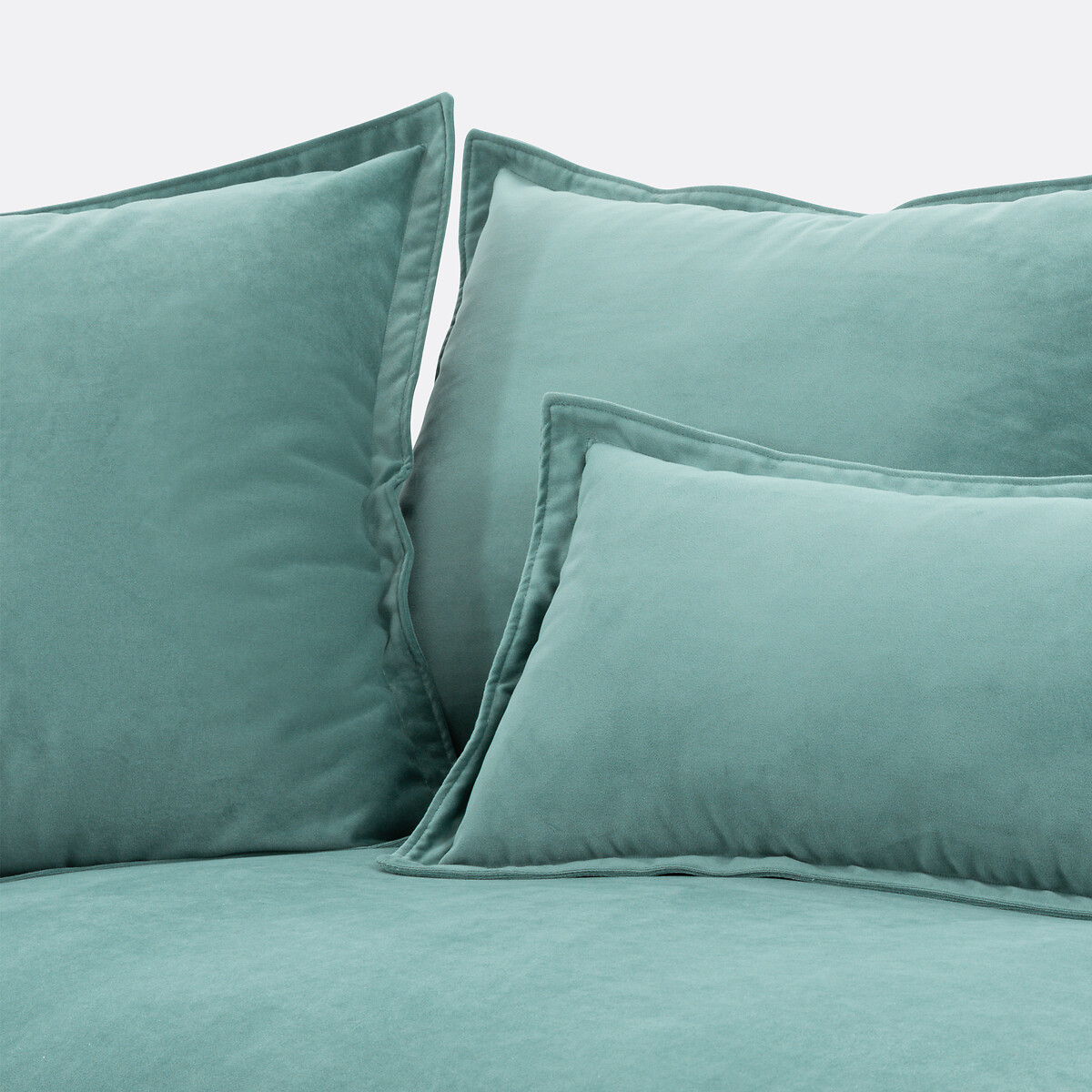 Rechte fluwelen longchair met afneembare hoezen, ODNA celadon blauw, LA REDOUTE INTERIEURS
