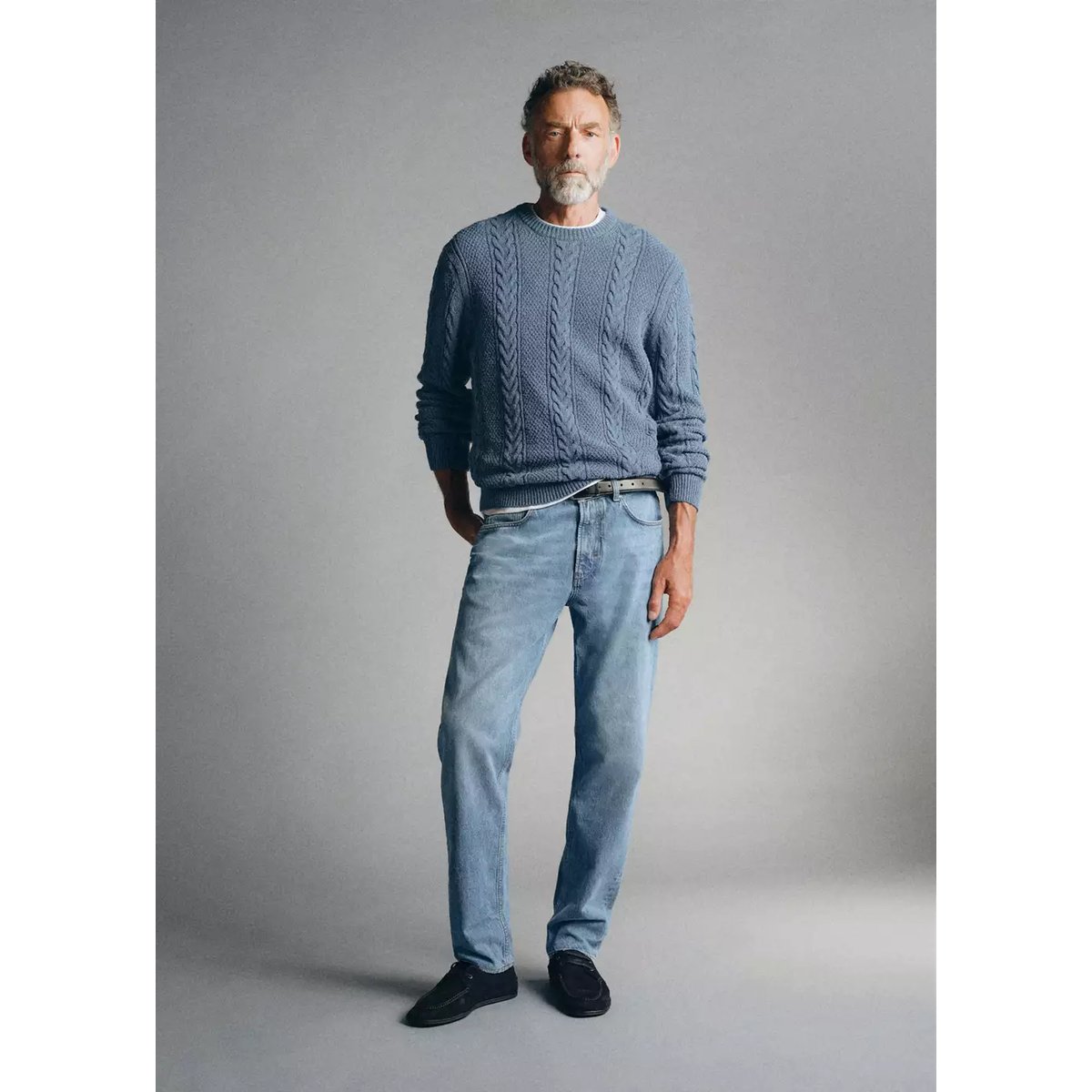 SWEATER CABLE bleu porcelaine, MANGO MAN