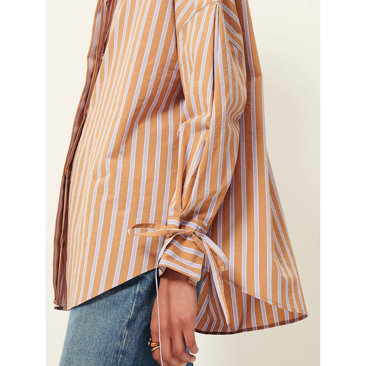 Chemise rayée ample, à manches longues avec liens à nouer, ARMANDO camel, SESSUN