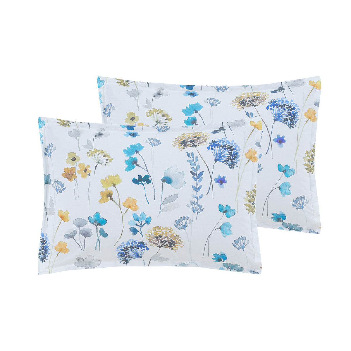 Parure housse de couette percale avec 2 taies 50x70 cm AGATHA aqua sea, SENSEI MAISON