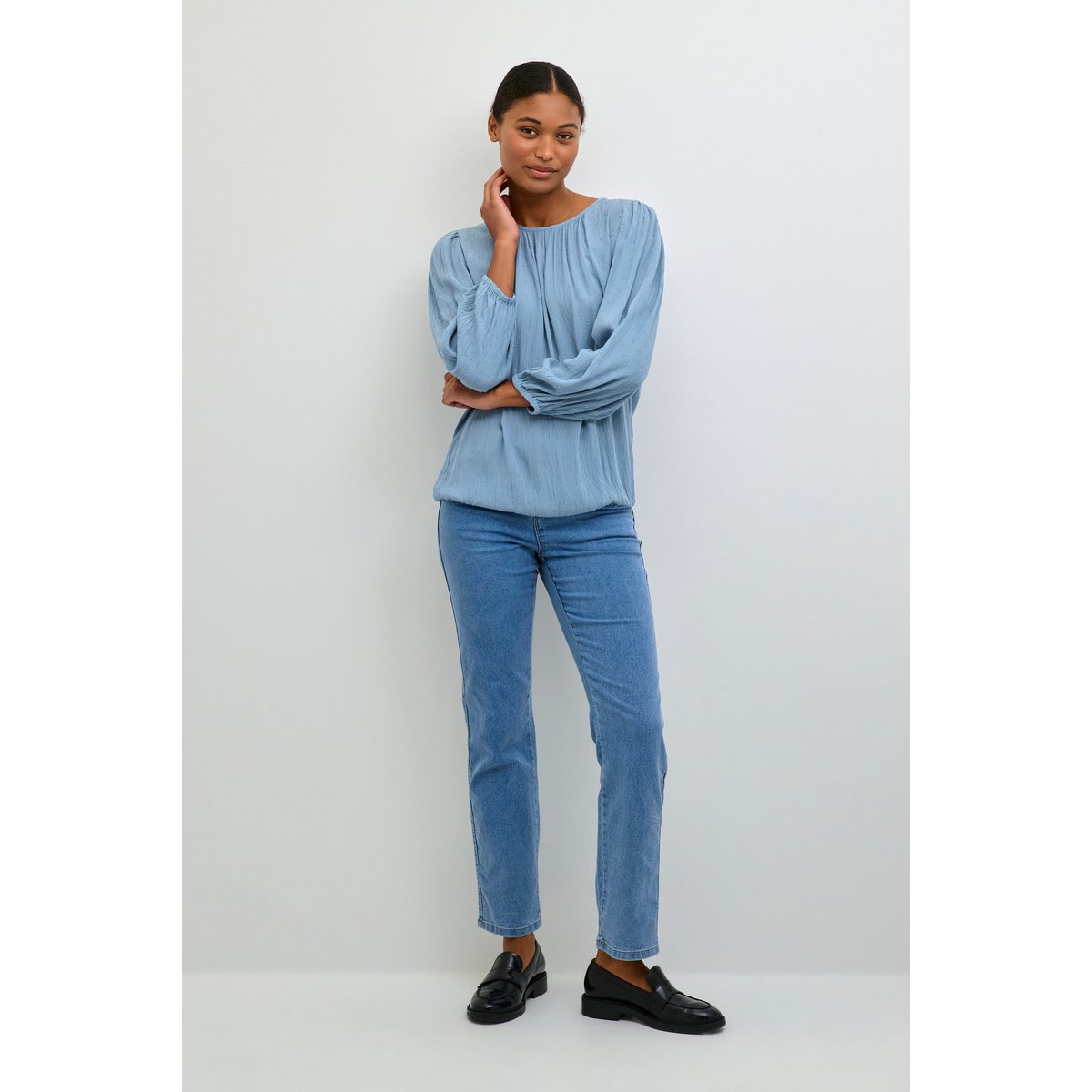 Blouse à manches longues bleu faded denim, KAFFE