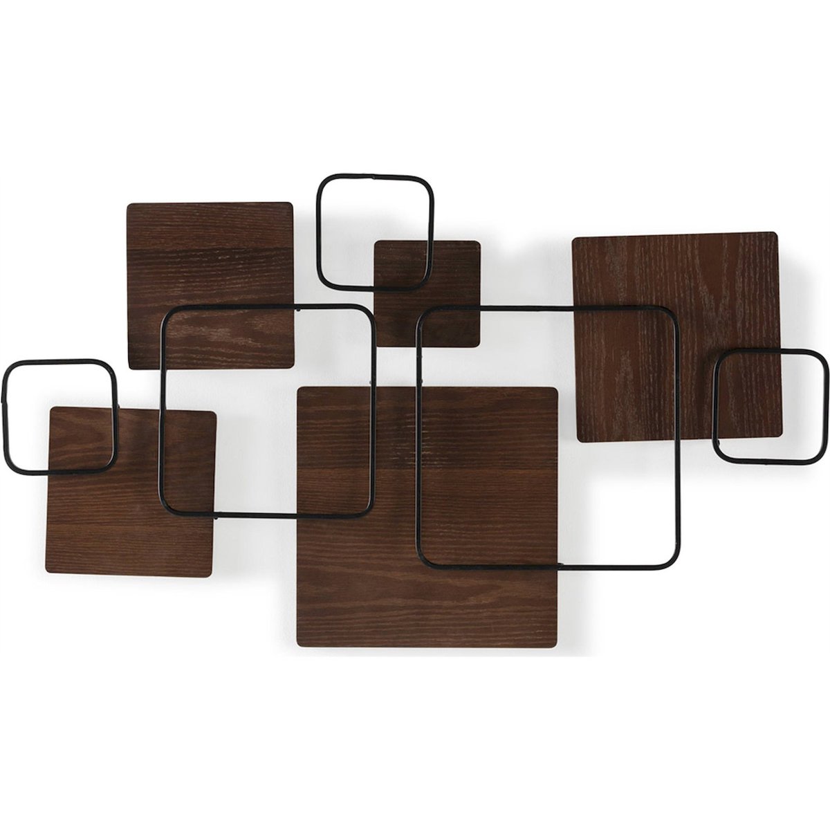 Sculpture murale en métal et bois graphique noir et marron foncé, RECOLLECTION