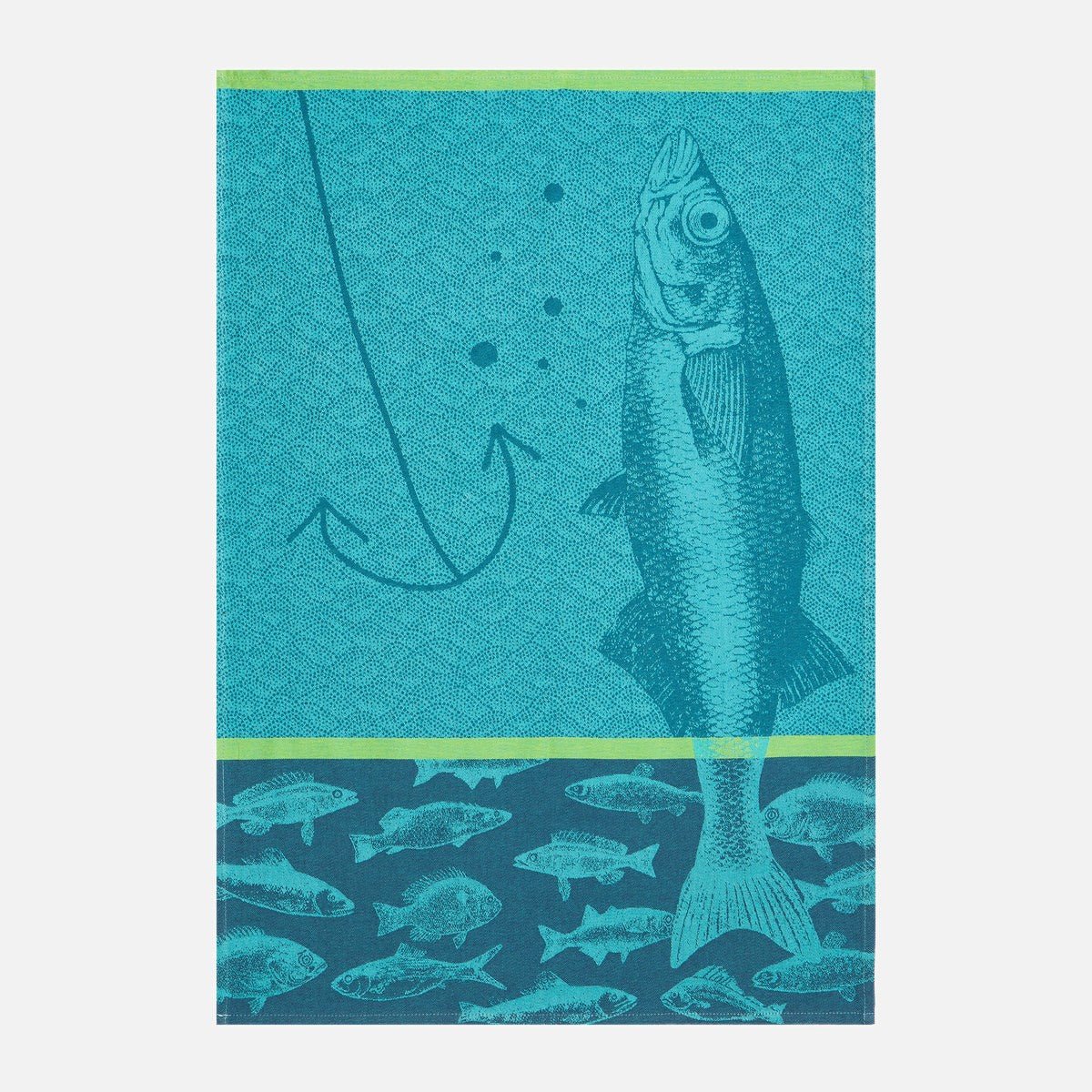 Torchon jacquard en coton POISSONS bleu, COUCKE