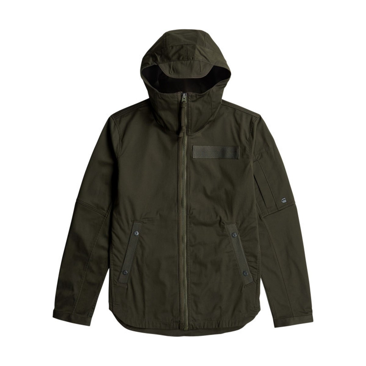 Blouson en coton biologique kaki uni avec une coupe droite et un col à capuche vert, G-Star RAW
