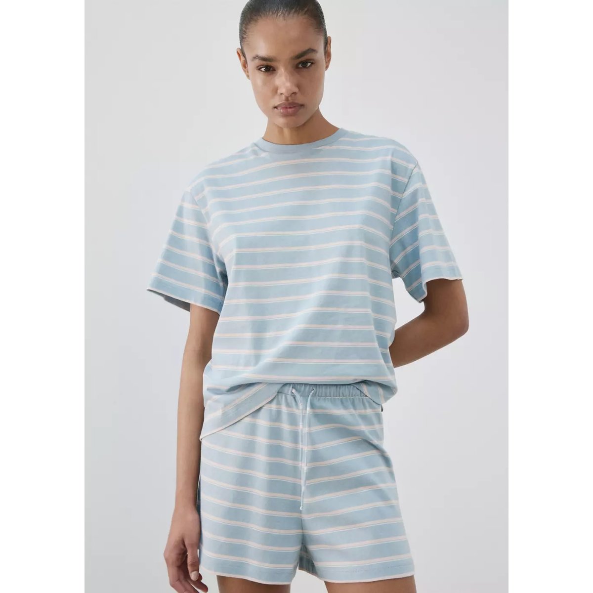 Short de pyjama coton rayures bleu, MANGO