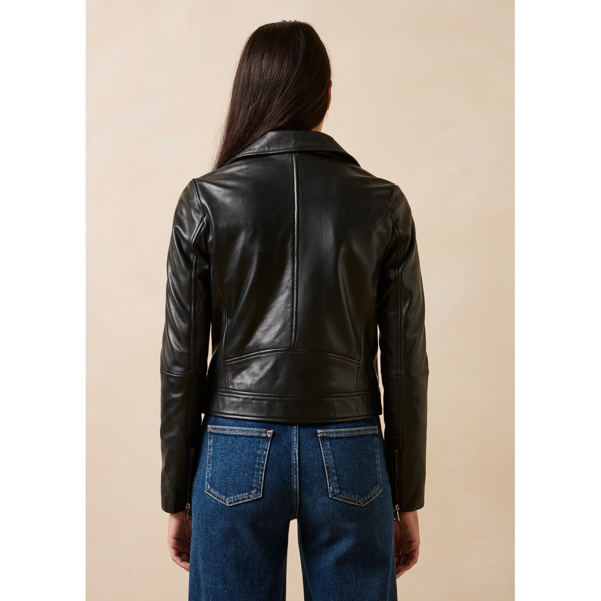 Blouson court en cuir esprit motard noir, LA FEE MARABOUTEE