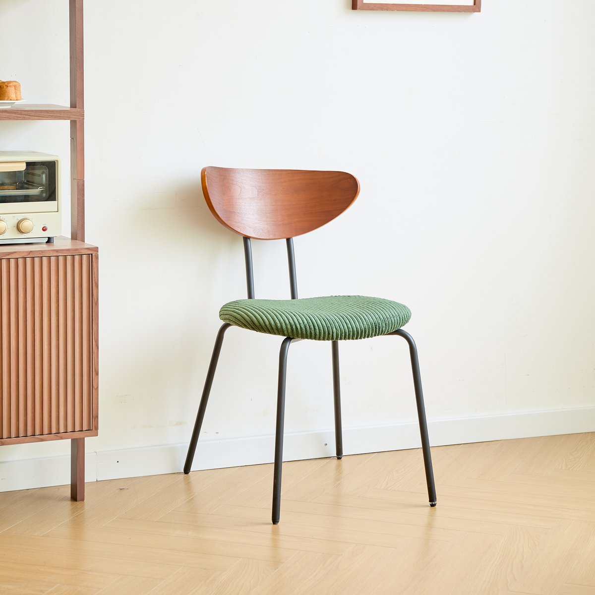 Lot de 2 chaises de salle à manger en bois, métal et velours côtelé, NIBE vert, NORDLYS