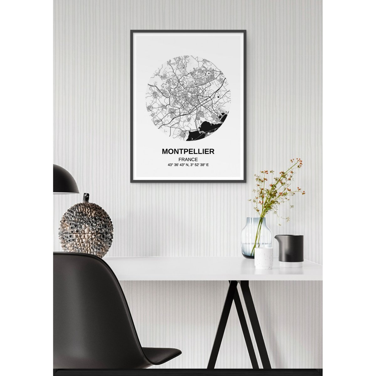 Affiche Carte Montpellier blanc, L'AFFICHERIE