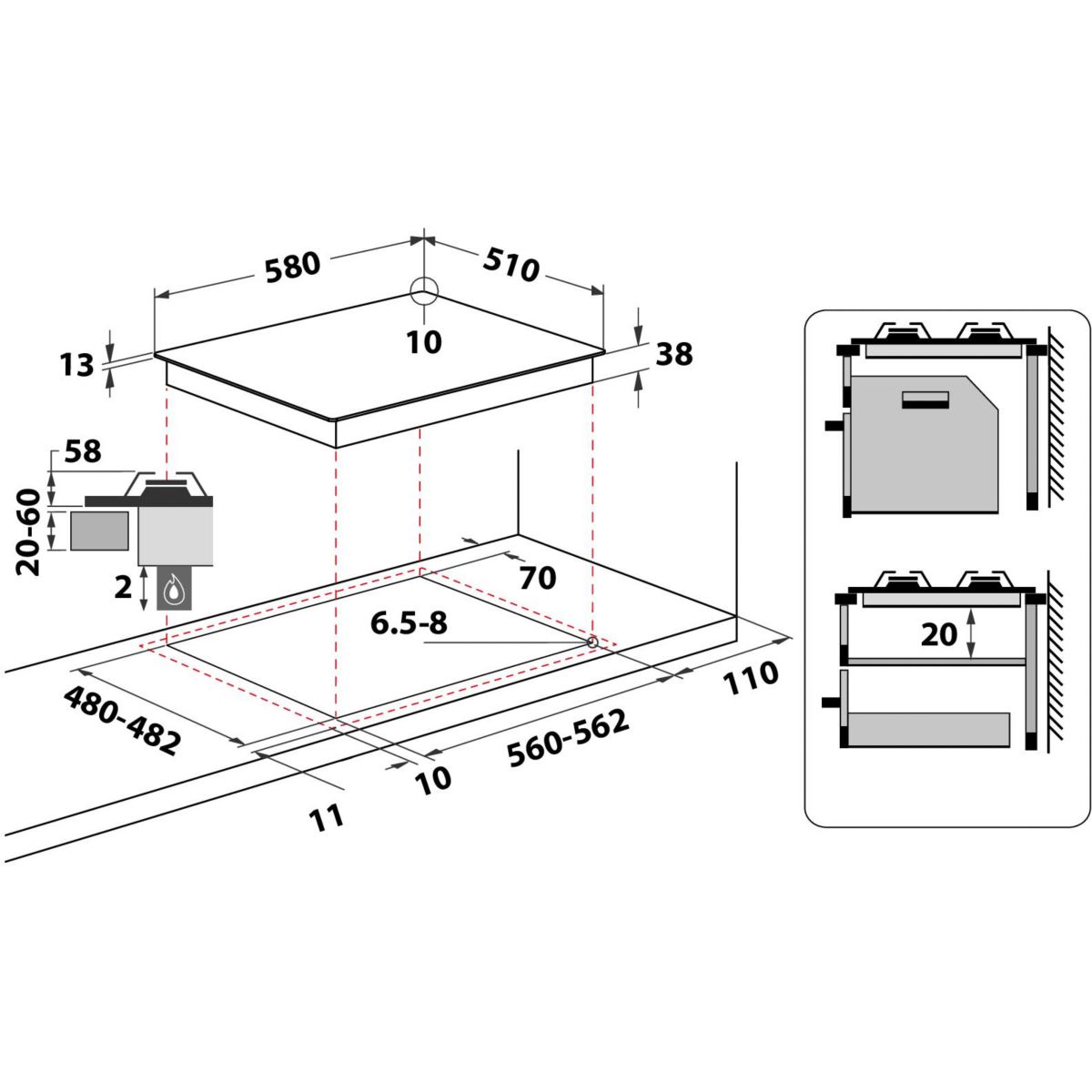 Plaque gaz TGML660NB anthracite, WHIRLPOOL