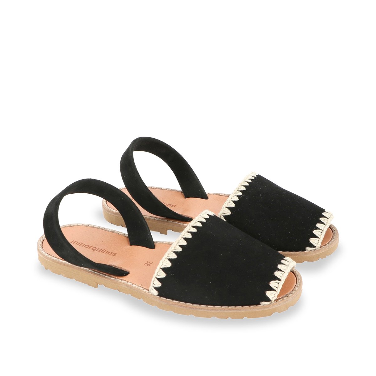 Sandales à bride en cuir AVARCA noir, MINORQUINES