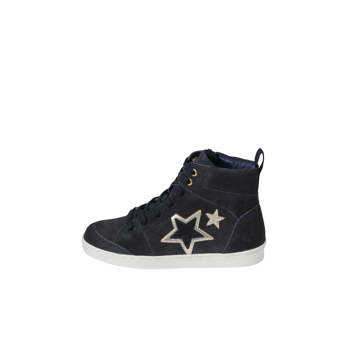 Baskets mid cuir lacées et zippées bleu marine, VERTBAUDET