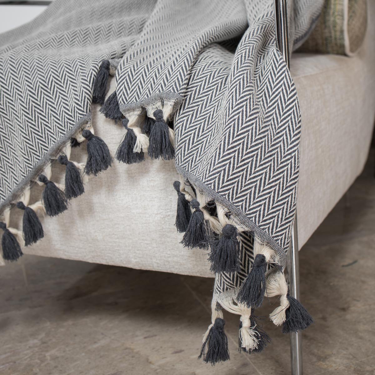 Plaid coton MEGEVE gris moyen, FEBRONIE
