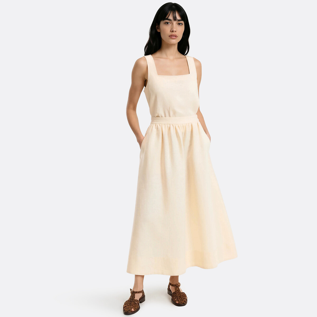 Top à bretelles boutonné dos en lin jaune pastel, LA REDOUTE COLLECTIONS