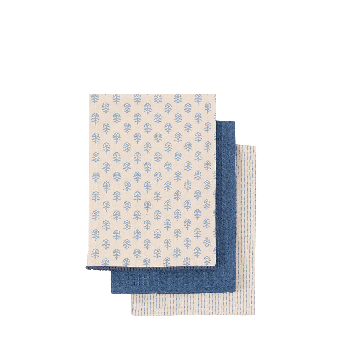 Set of 3 Flora Floral Stamp Tea Towel blue, ÉDITÉ