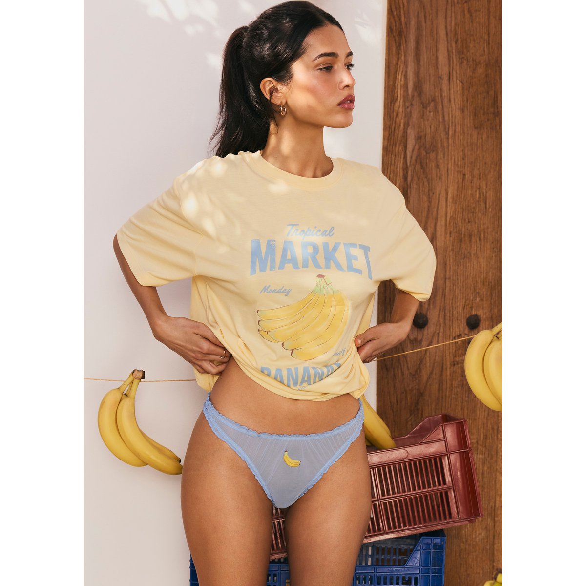 Tanga en mesh avec broderie banane CUTEBANANIZ bleu, UNDIZ