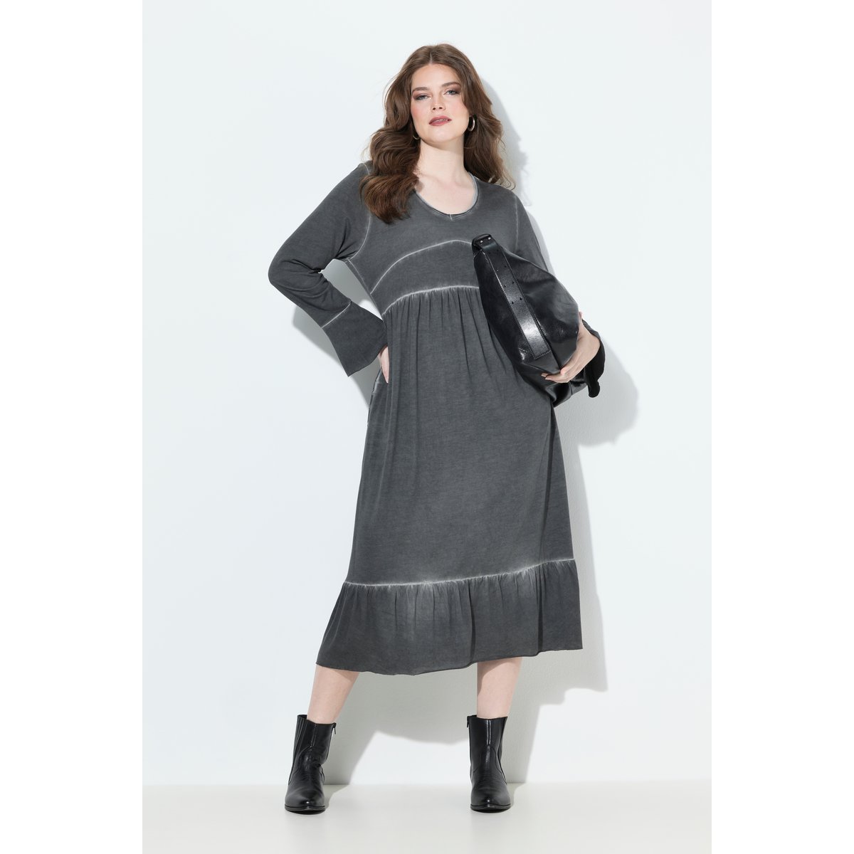 Robe midi en cupro mélangé gris graphite, ULLA POPKEN