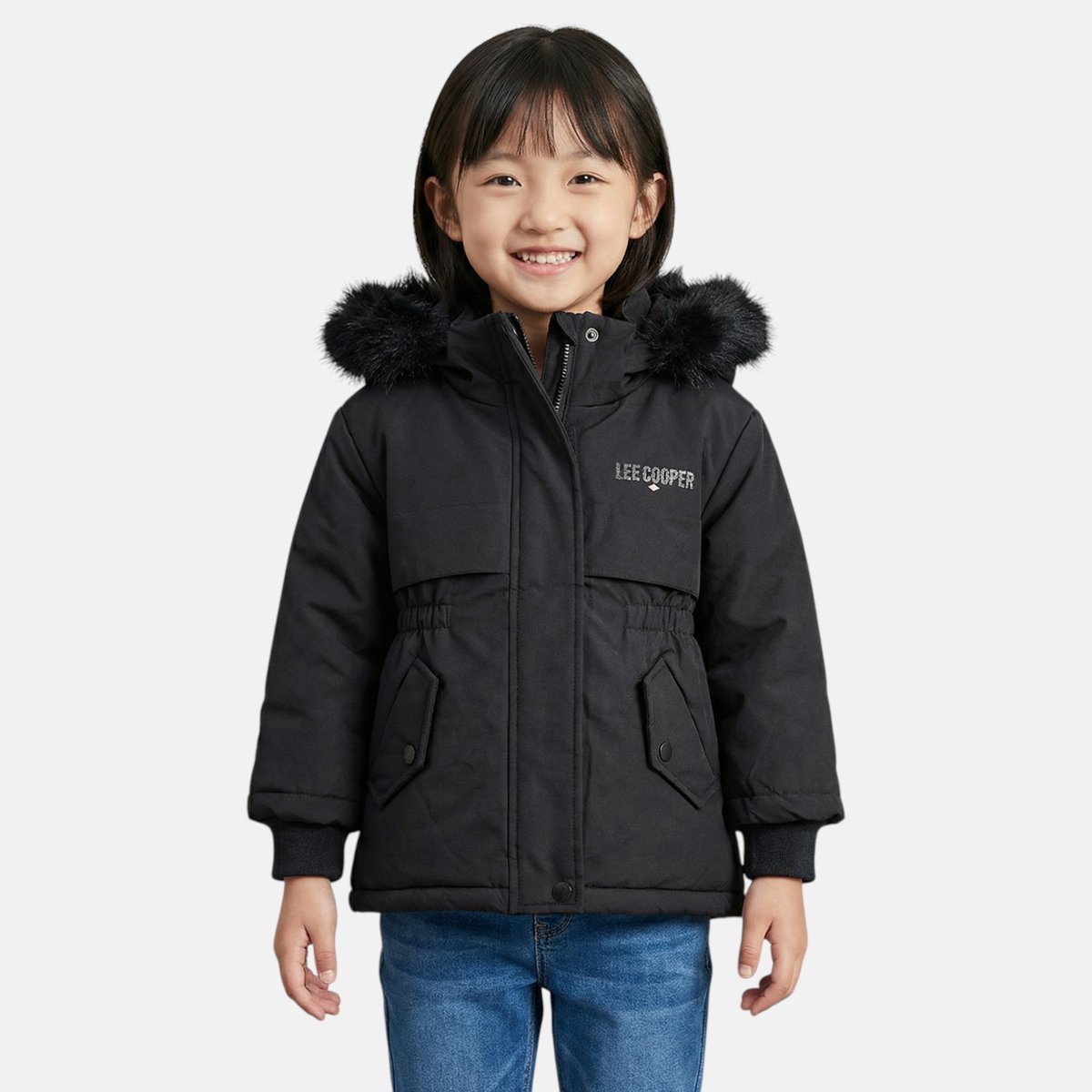 Parka à capuche bordée de fourrure d'imitation, coupe décontractée et fermeture zippée ALASKA gris anthracite, LEE COOPER