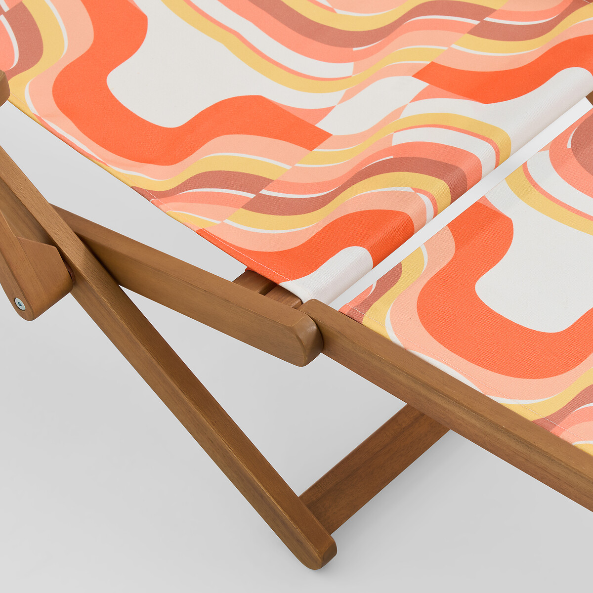 Chaise longue en acacia massif, tissu avec motif graphique, SONGE ORANGE orange/jaune, MAPOÉSIE X LA REDOUTE INTÉRIEURS