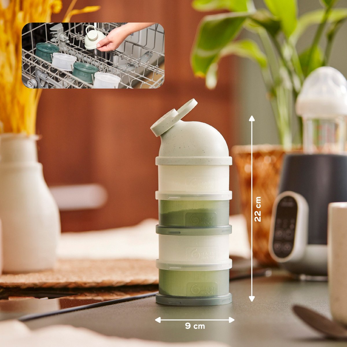Boîte doseuse de lait ergonomique bébé vert, BABYMOOV