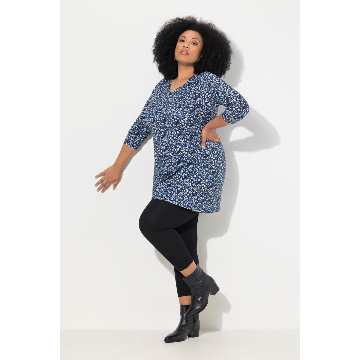 T-shirt long à motif, coupe évasée marine, ULLA POPKEN