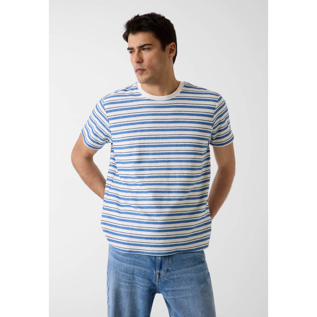 T-Shirt En Maille Rayé blau multi, GUESS