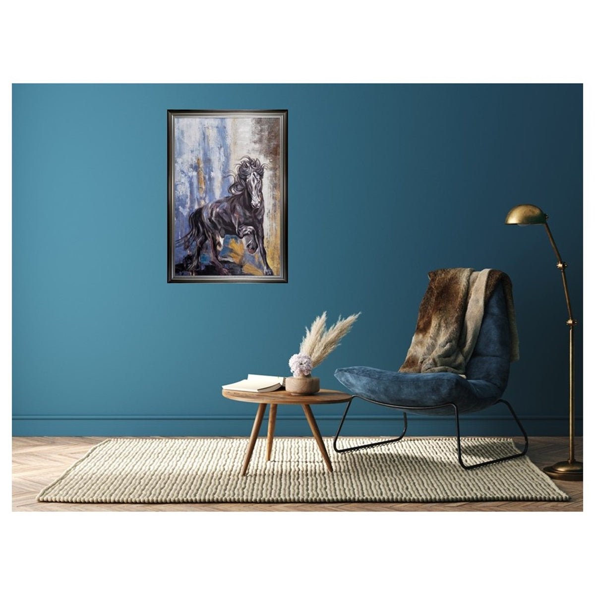 Tableau cadre en bois  BLACK STALLION bleu, NOVATREND