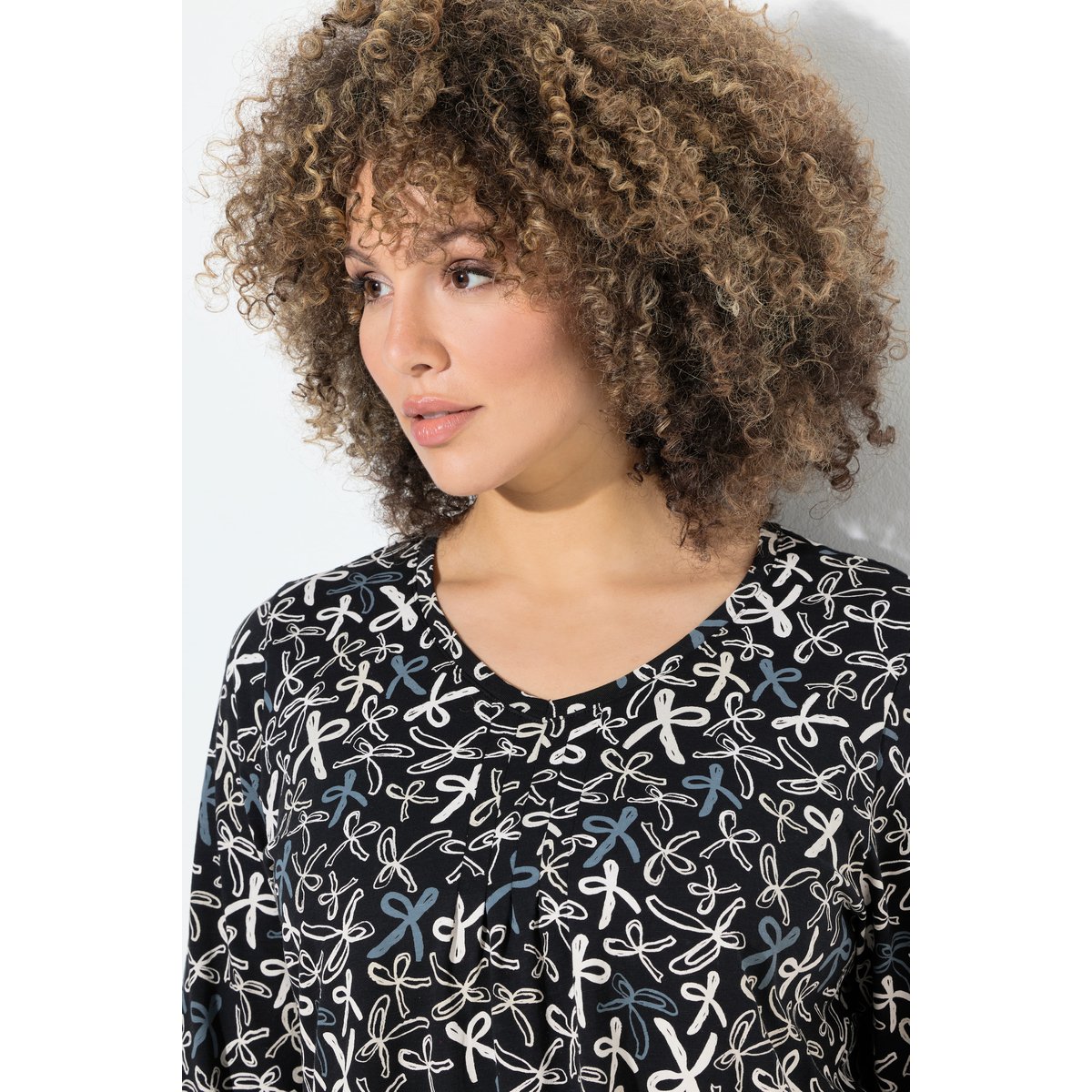 T-shirt, plis fantaisie, ligne en A noir, ULLA POPKEN