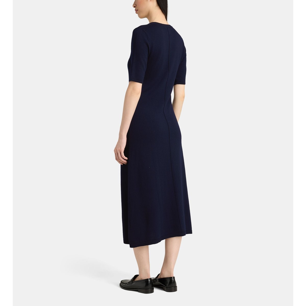 Robe pull droite mi longue otiare en laine mérinos bleu marine, JODHPUR