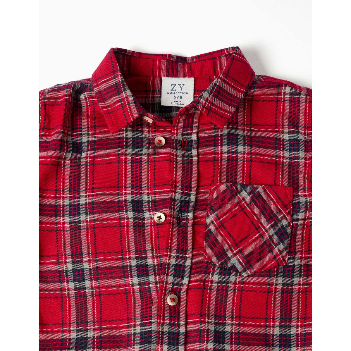 Chemise à manches longues en flanelle à motif à carreaux rouge, ZIPPY
