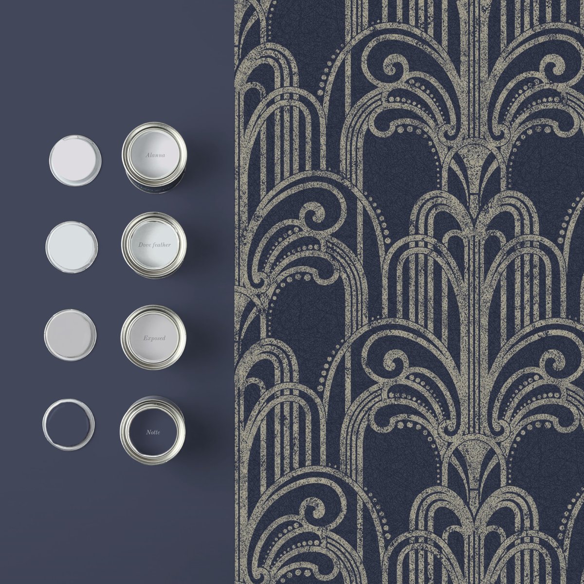 Papier peint Art Deco minuit bleu, GRAHAM ET BROWN