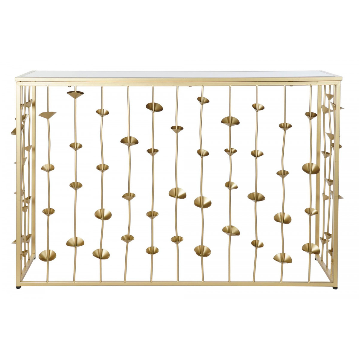 Console en Métal Doré et Plateau Miroir Fleurs - 126x43x81cm doré, WADIGA