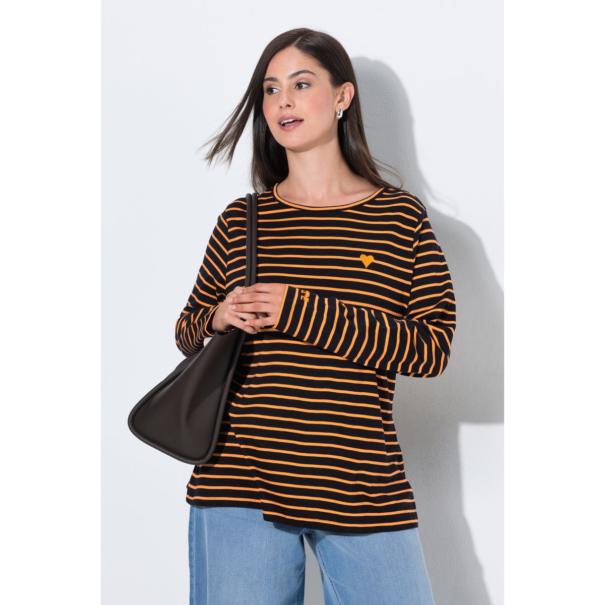 T-shirt rayé, cœur sur le buste noir, ULLA POPKEN
